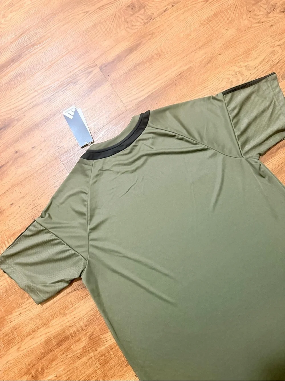 adidas Olive Green Athletic Short-Sleeve Jersey with Black Accents